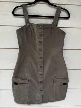 Divided Olive Utility Button-Front Mini Dress